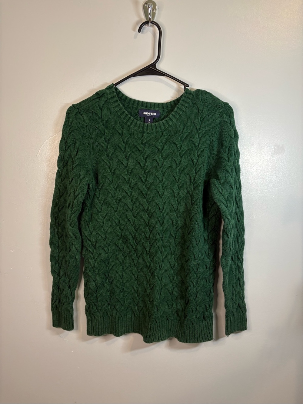 Lands' End Forest Green Cable Knit Crewneck Sweater Women’s Small